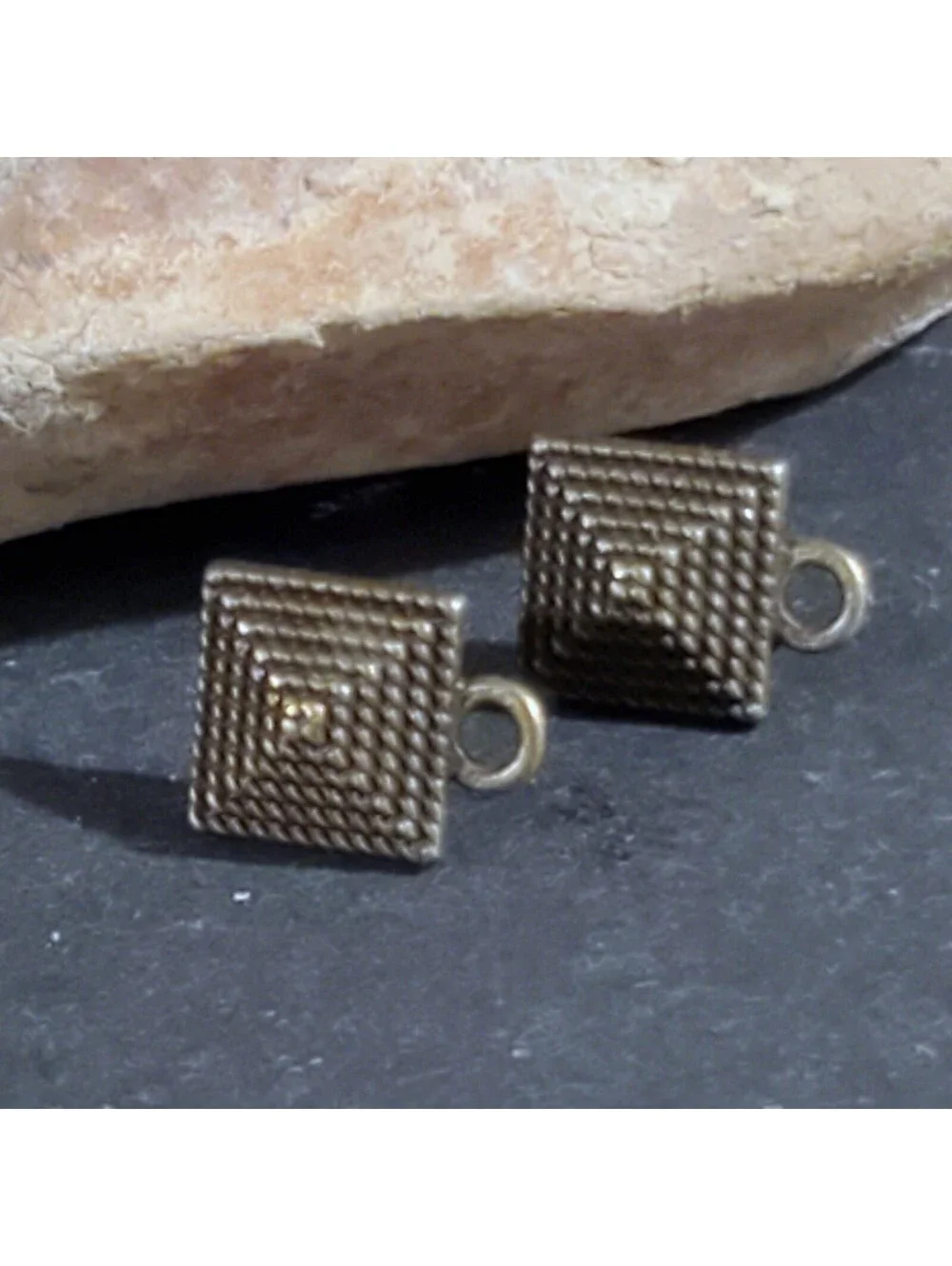 Avant Garde Antique Bronze Egyptian Pyramid Dotted Earring Post Findings 2 pcs